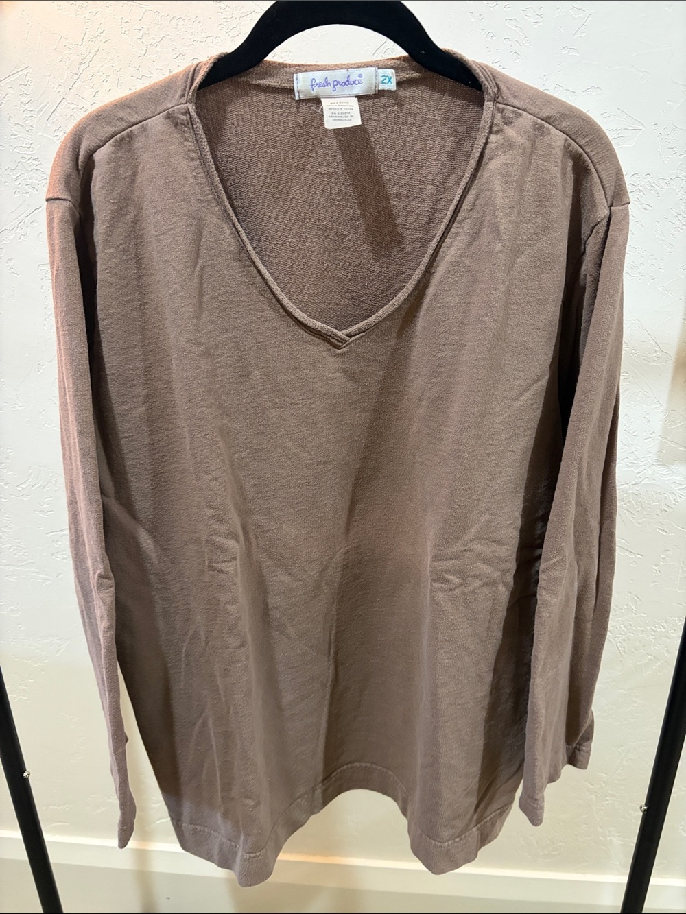 FRESH PRODUCE Brown V-Neck Long Sleeve Top 2X